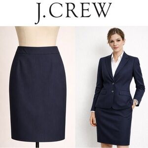 J. Crew Navy Blue Pinstripe Lightweight Wool Original Fit Pencil Skirt Size 6